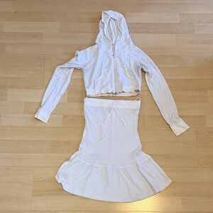 White Thermal Women's Skirt & Cropped Hoodie Set